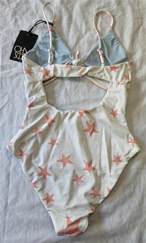 NWT Chaser S Stars Cut Out1PC Monokini Swimsuit Blue Pink White 129412