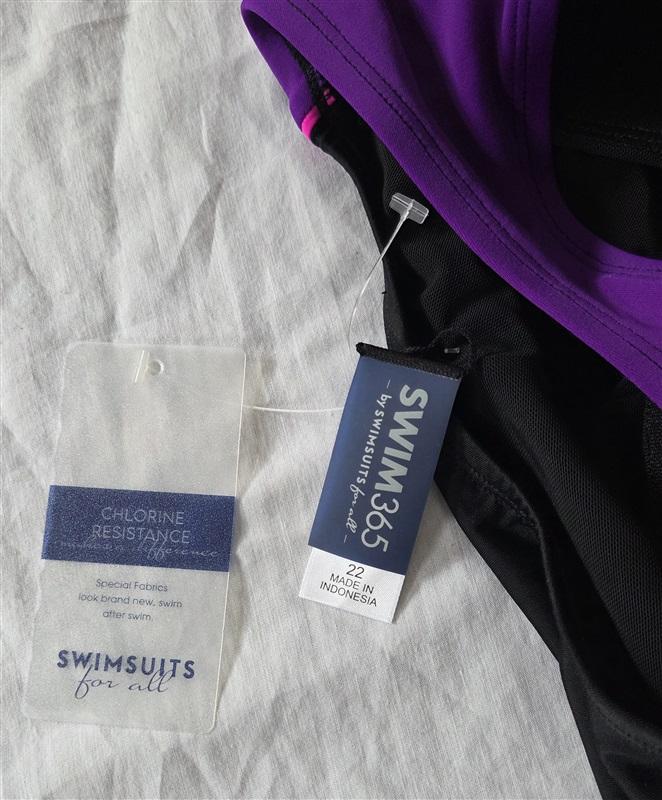 NWT Swimsuits For All 22W Black Purple Zip UP 1pc Swim 129439
