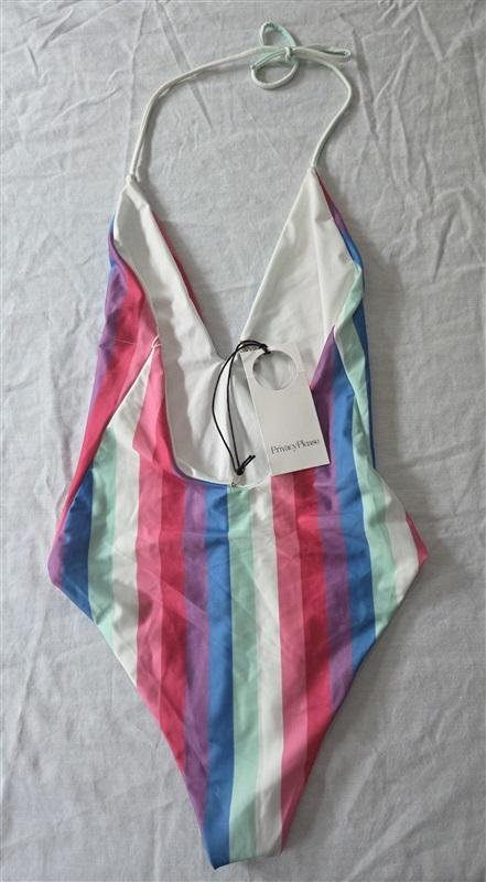 NWT Privacy Please XS Elouise One Piece Rainbow Stripe V Swimsuit 129516