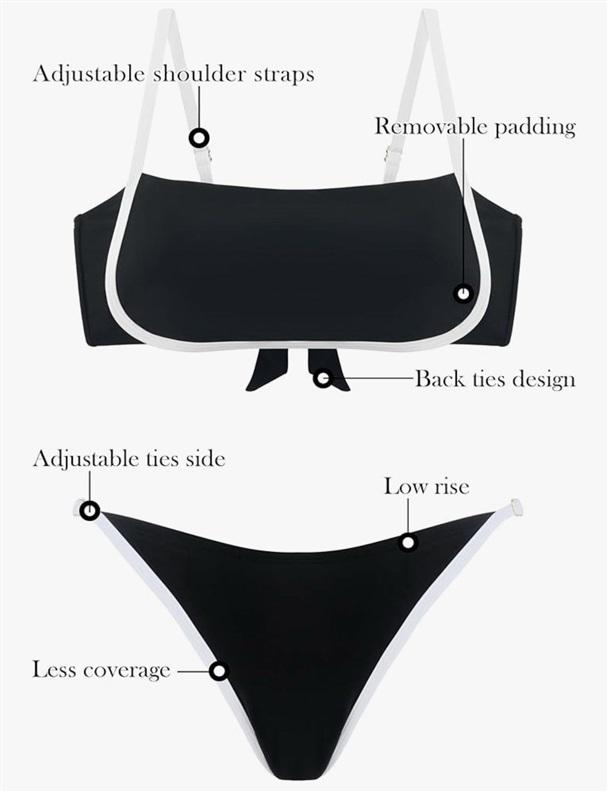 NWT Relleciga 2X Black White Bikini Set Top & Bikini Swim Bottom 129606