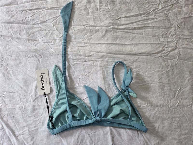 NWT Rachel Pally Maruitius Bow Triangle Tie Halter Bikini Swim Top Blue 129633