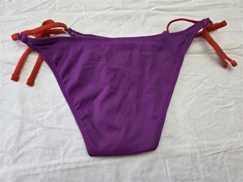 NWT Solid & Striped L Side Tie Bottom Purple Red Bikini Swim Bottom 129646