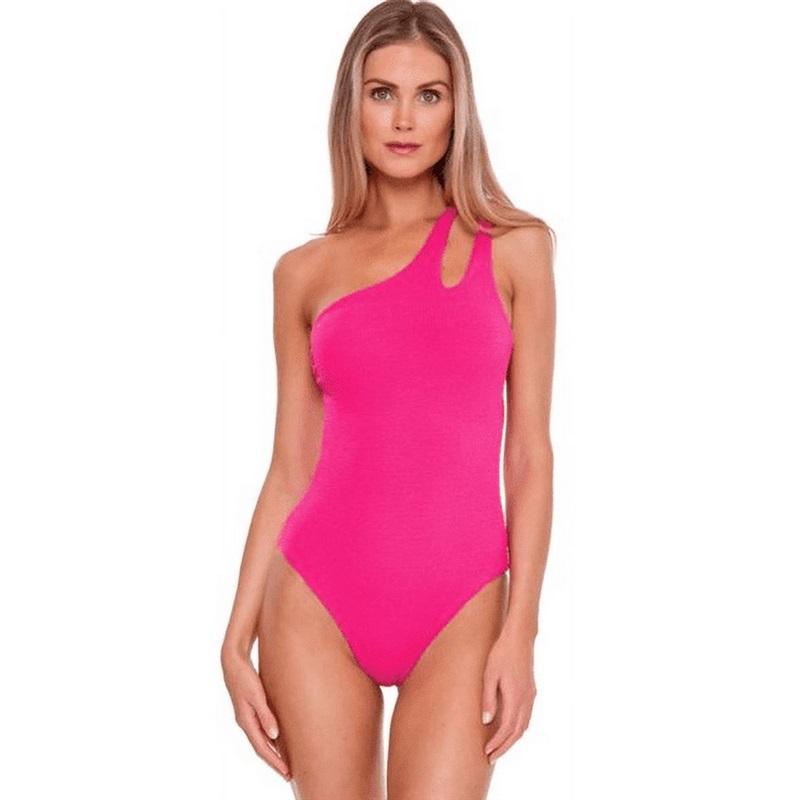 NWOT Becca Virtue 2X Pucker Up Asymmetrical 1PC Swimsuit Pink 129668