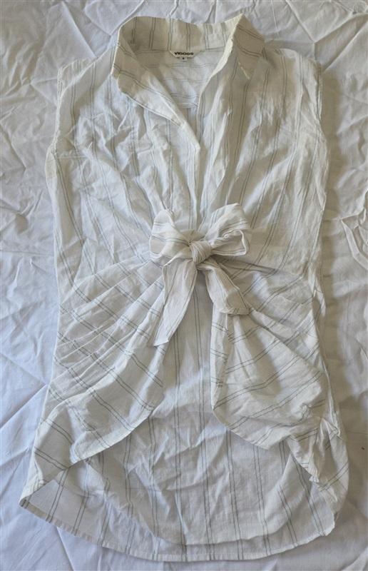 NWOT Vigoss S Tie Front White Green Stripe Cotton Sleeveless Top 129708