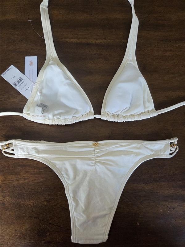 NWT PIlyq Keshi Pearl L Halter Triangle Bikini Swim Top & Bottom 129803