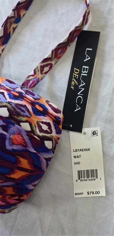 NWT La Blanca Kariza 34D Shirred Bandeau Bikini Swim Top 129828