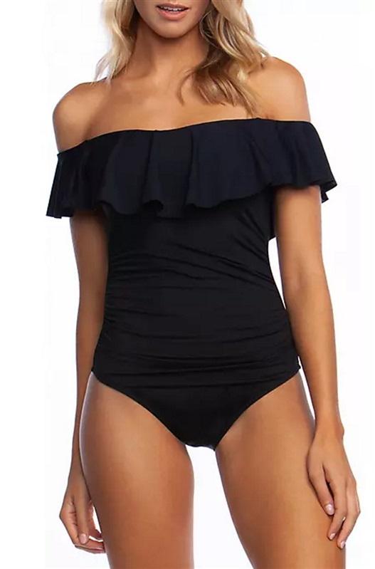 NWOT La Blanca 8 Island Goddess Off The Shoulder Ruffle 1PC Swimsuit 129988