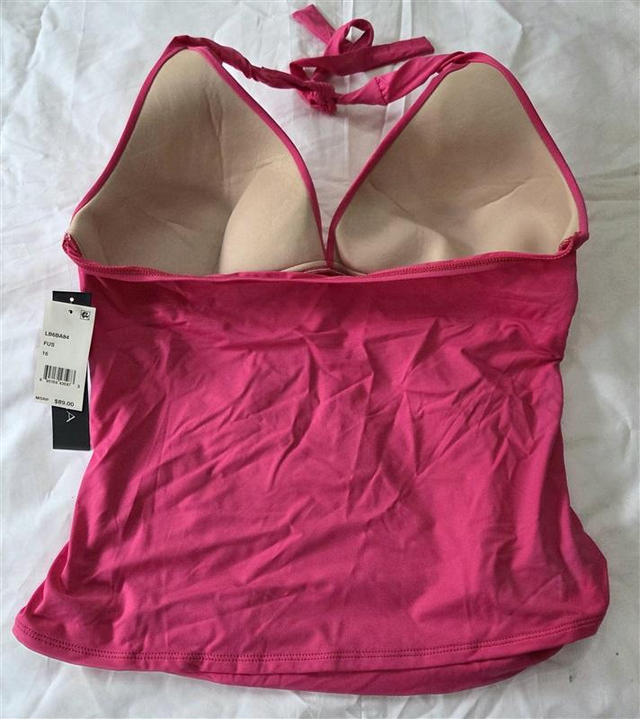 NWT La Blanca 16 Island Goddess Halter Tankini Top Swimsuit Top Fuchsia 130036