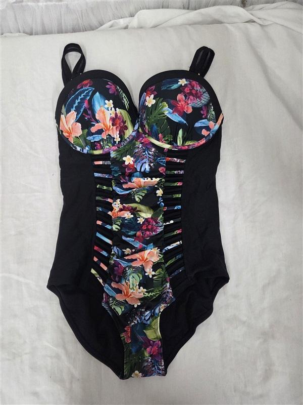 NWT Swimsuits For All 14 Ruched Underwire 1PC Swimsuit Floral Black 130226