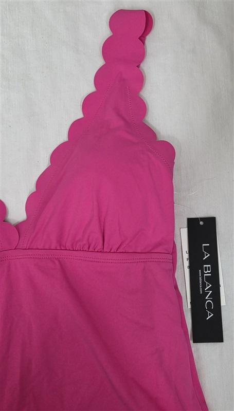 NWT La Blanca 8 Island Goddess Scalloped Tankini Top Swimsuit Top Fuchsia 130233