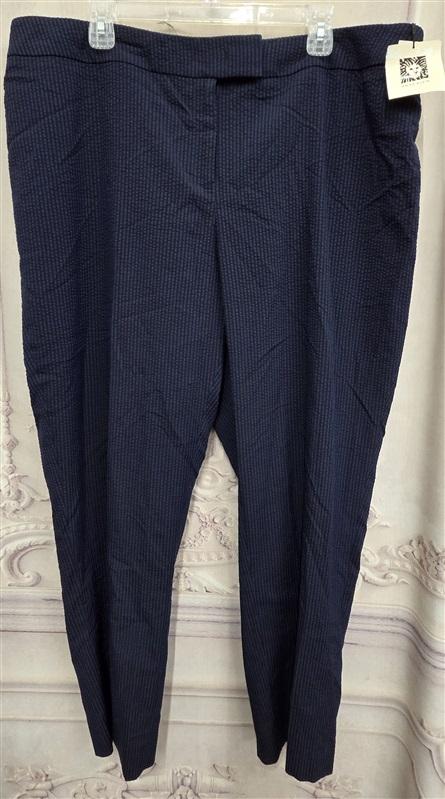 NWT Anne Klein 18W Blue Black Seersucker Stripe Straight Pants 130688