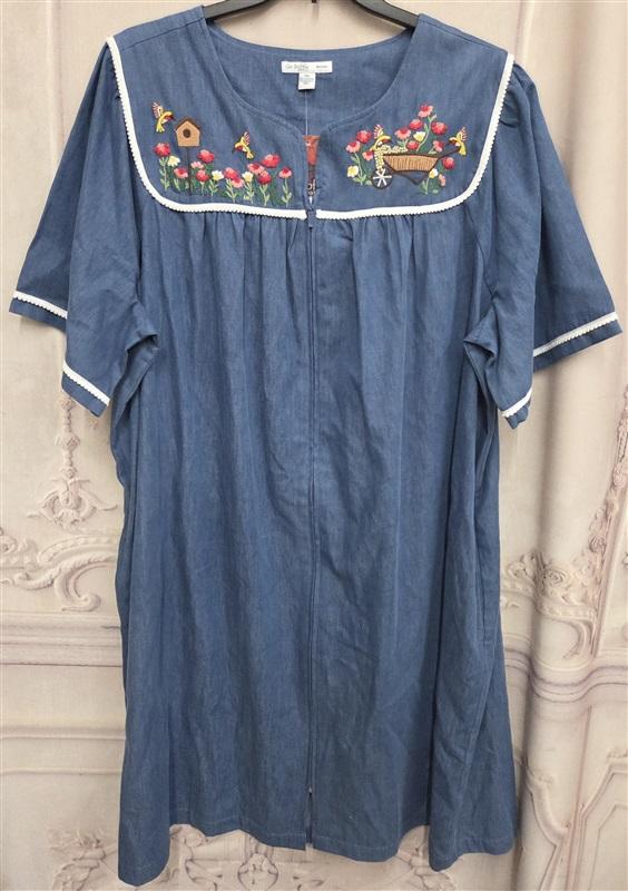NWT Go Softly 3X Kaftan Denim Bird House Zip Embroidered Patio Dress 131013