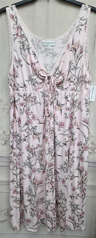 Miss Elaine 3X Pink Leaves Short Sleeveless Keyhole Fitted Nightgown 131091