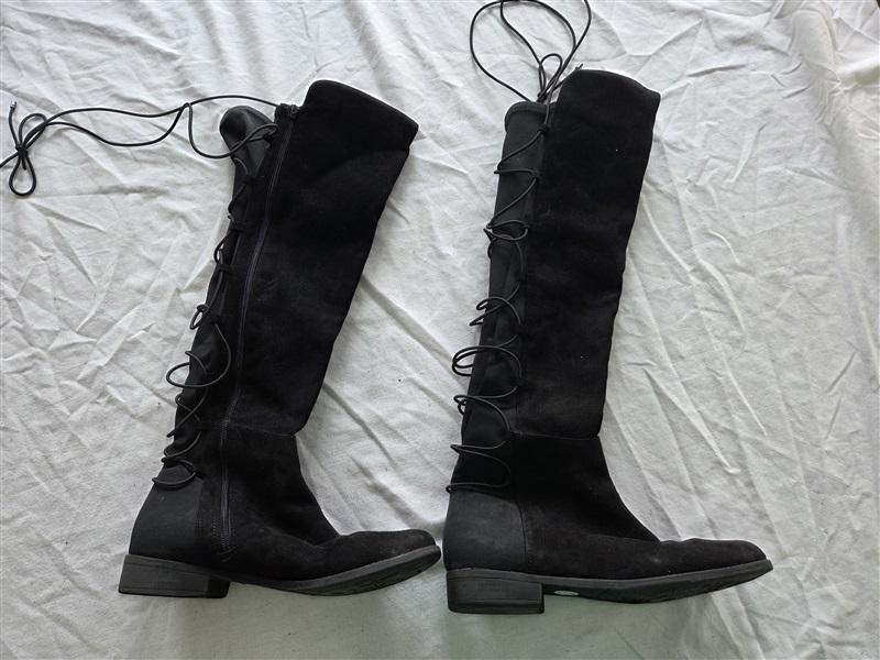 NWOT Lane Bryant 8 W Calf Knee High Faux Suede Corset Riding Boots Black 131736