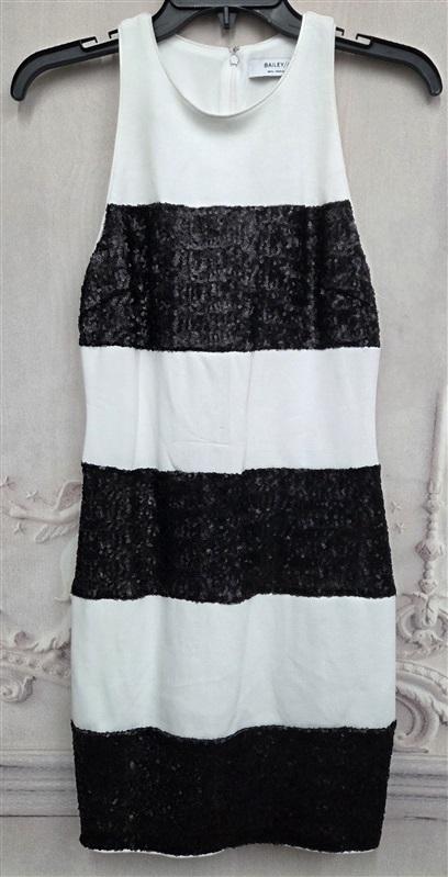 NWT Bailey 44 SMALL Anthropologie Do The Hustle Sequin White Black Dress 131806