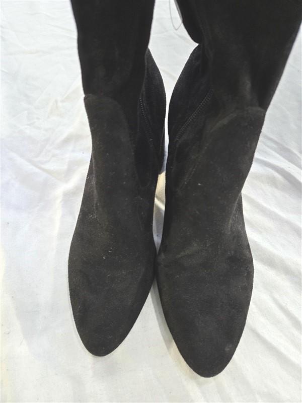 NWOT Shoedazzle Ivona Over The Knee Boots Black Faux Suede Tie 4” Heel 131891