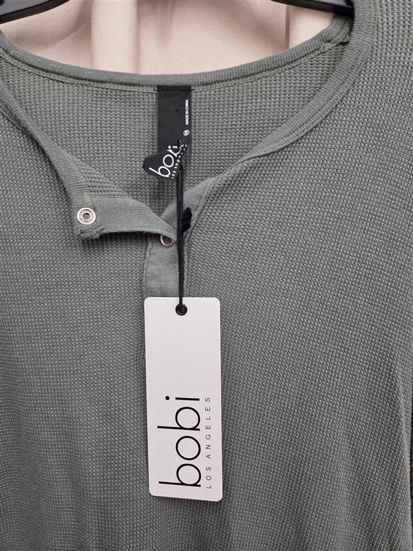 NWT Bobi XS Henley Waffle Knit Olive Green Crop Top 132004