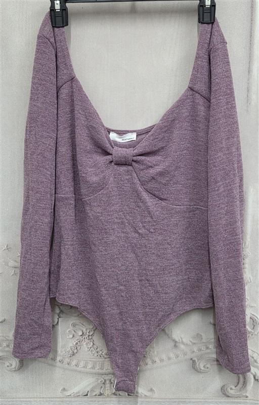NWT Heatherly 1X Long Sleeve Bow Front Ballet Core Purple Bodysuit 132020