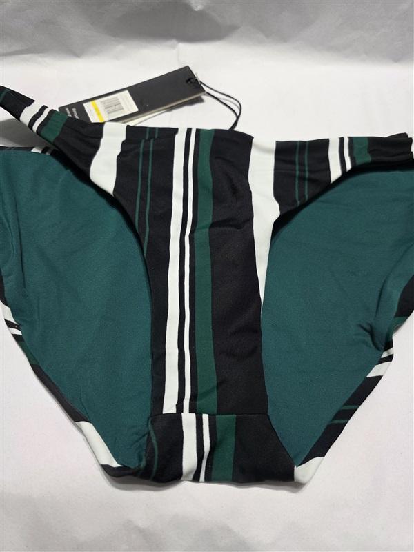 NWT Dolce Vita Med Green White Black Striped Cheeky Bikini Swim Bottom 132276