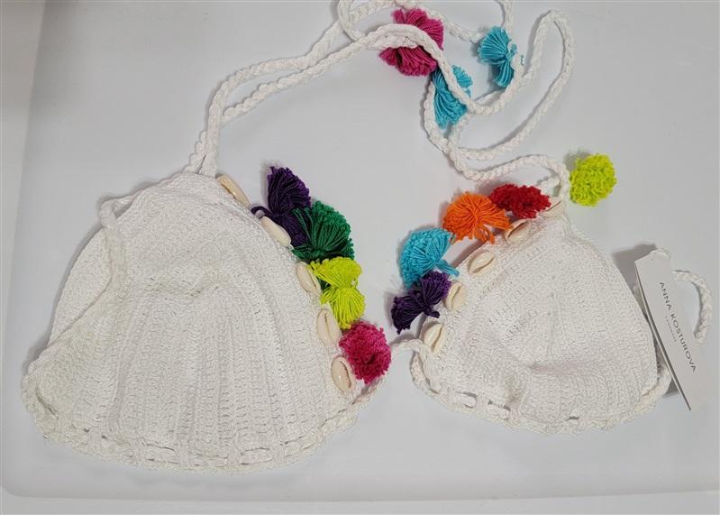 NWT Anna Kosturova M Pom Pom Bikini Top Bikini Swim White 132436