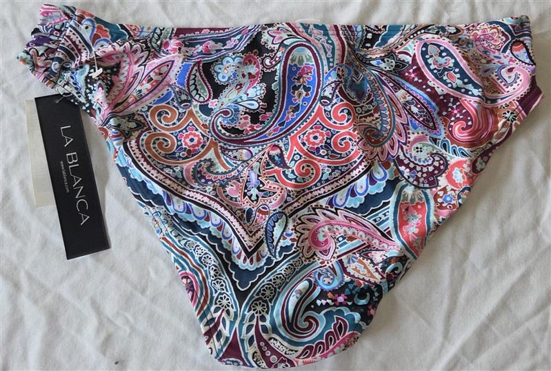 NWT La Blanca 12 Paisley Ruched Tabbed Side Bikini Swim Bottoms 131862