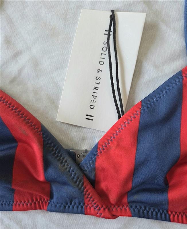 NWT Solid & Striped L The Lulu Red Blue Stripe Triangle bikini top 132796