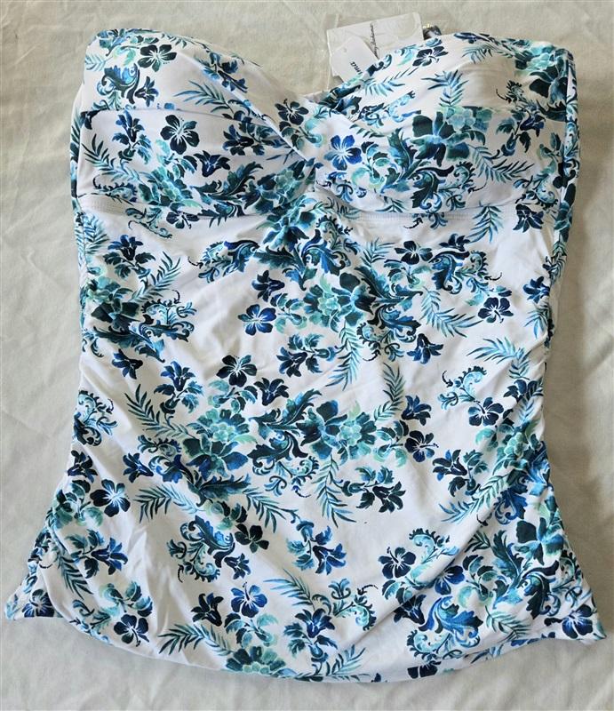 NWT Tommy Bahama L Floral Isles Bandini Tankini Top Blue & White 132797