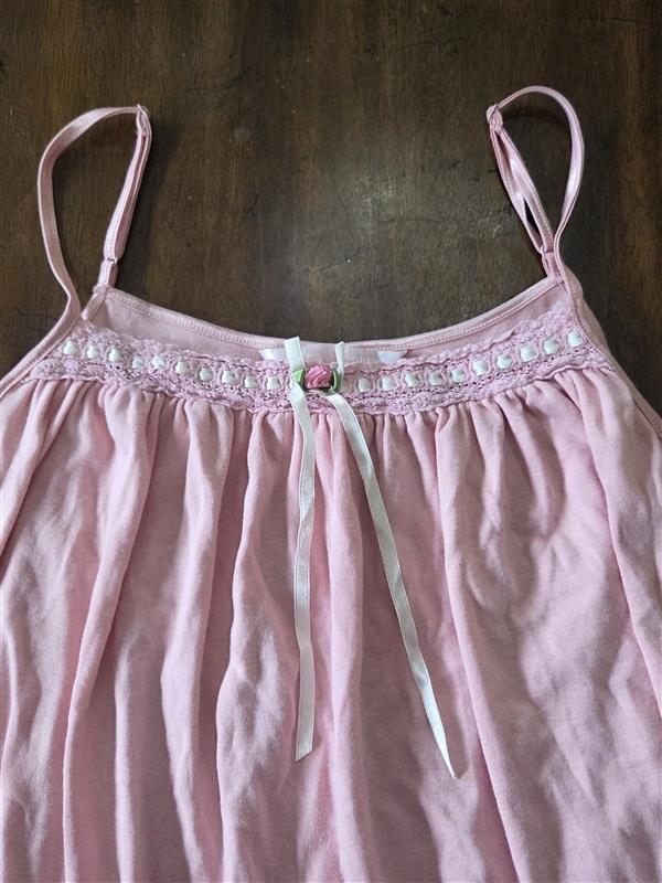 PO Victoria's Secret S Y2K Chemise Cotton Pink Ribbon Tank Gown 133298