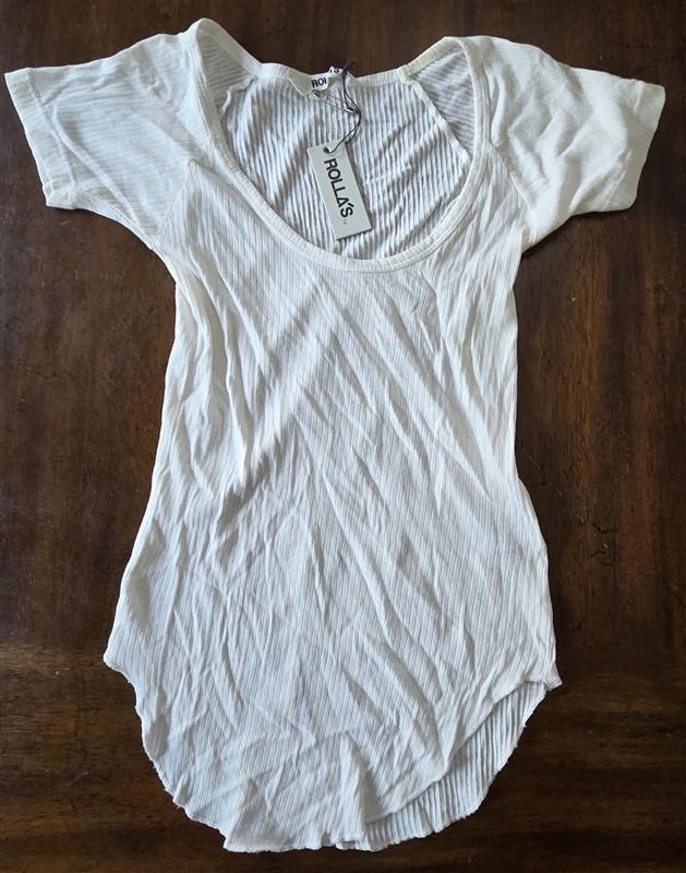 NWT Rolla's S Ivory Ribbed Short Sleeve Scoop neck T Shirt 133410