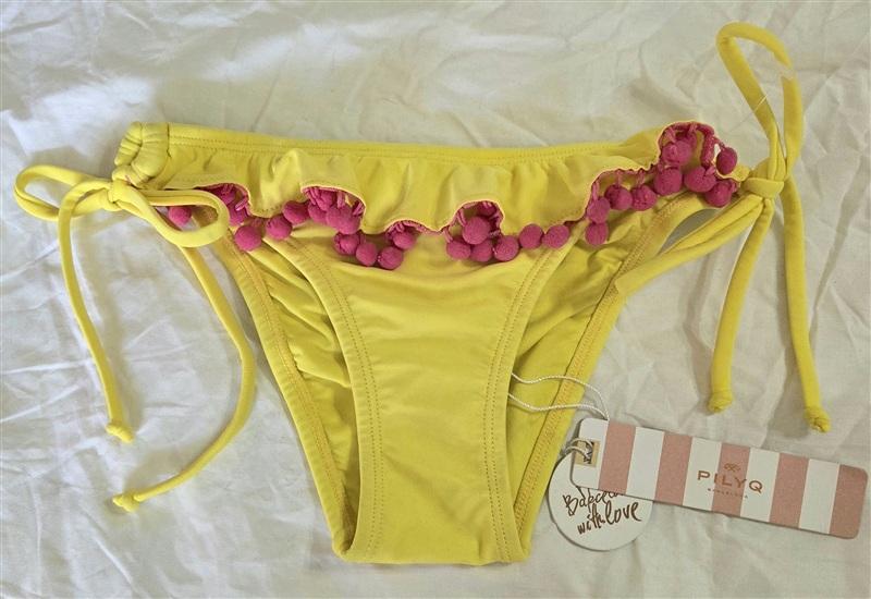 NWT Pilyq PQ S Yellow Pink Pom Pom Side Tie Bikini Bottom 133596