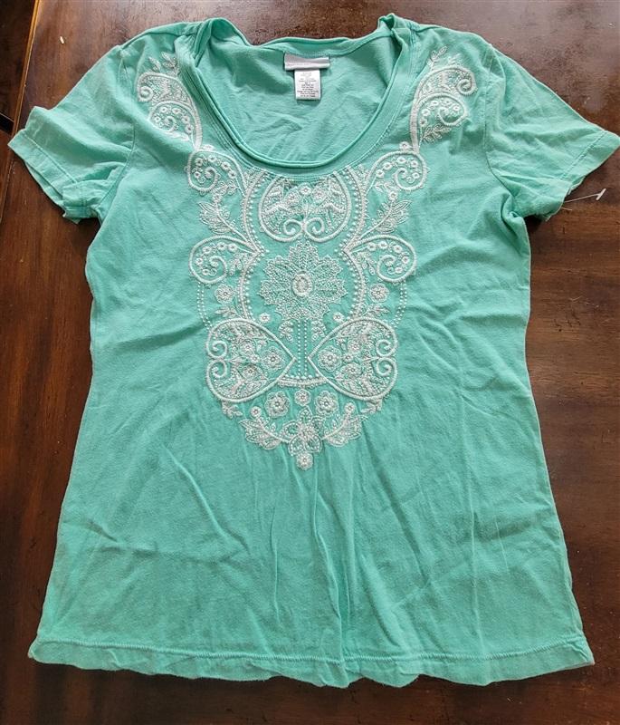 NWOT Soft Surroundings 2X Embroidered Medallion T Shirt Mint Green 133735