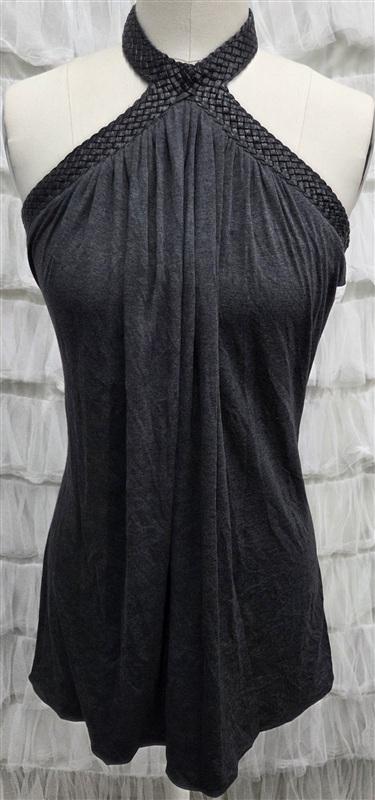 NWT Sky XS Hi Neck Knit Club Wear Top Faux Braided Leather Trim Short 133821