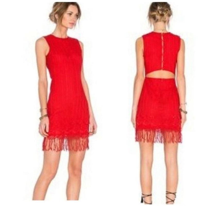 NWTD Lovers & Friends SM Red lace Open Back Fringe Dress 134100