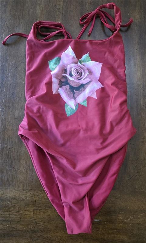 NWOT Wildfox SM Andi Rose Shoulder Ties 1PC Swimsuit Burgundy Red 134352