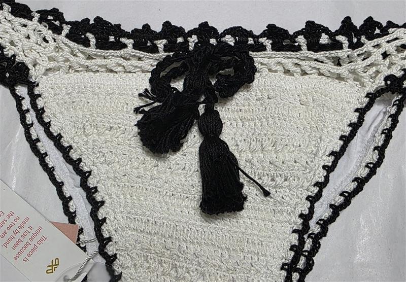 NWT PilyQ L Stardust Crochet Black White Bikini Bottoms STA-283T 134394