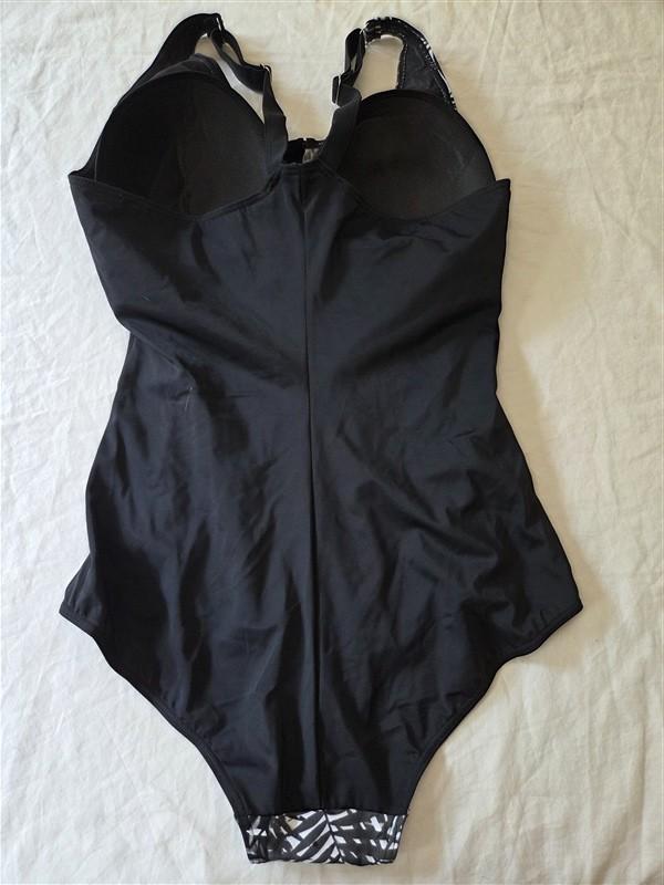 NWT Ellos 14W Black White Palm leaf 1PC Swimsuit 136268