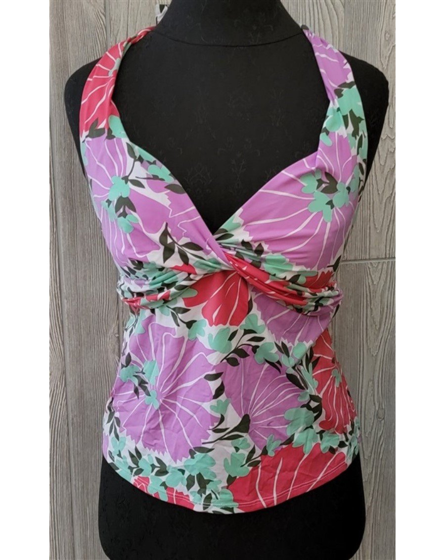 NWOT Ralph Lauren 6 Floral Tankini Twist Swim Top Pink Purple Green #86828