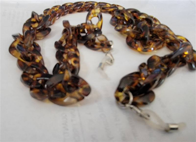 Corinne McCormack Eye Glasses Tortoise Thick Chunky Translucent Chain #90414
