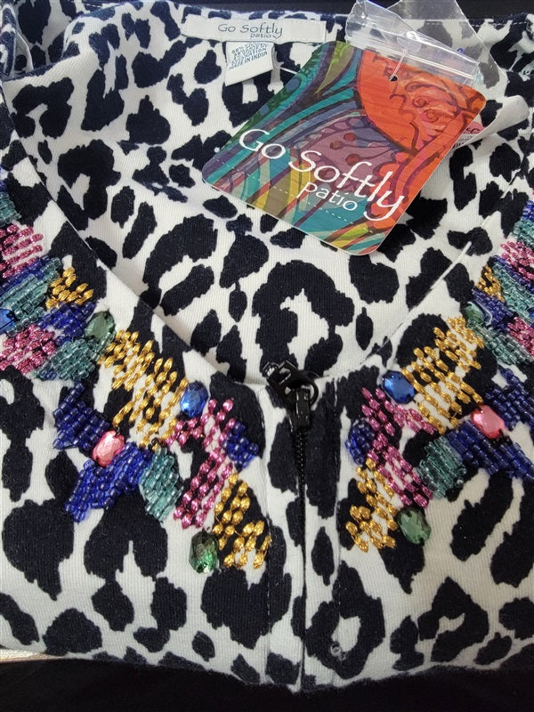 NEW Go Softly SM Patio Dress Kaftan Black White Leopard Print #83503