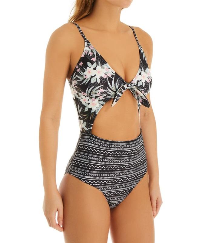 NWT Hot Water 24BB6110 Multi Floral LG Boho Blooms Monokini One Piece Swim#87533