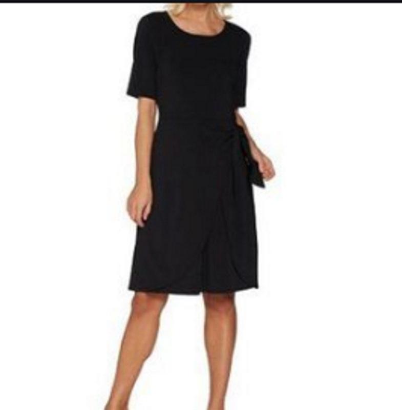 NWt H by Halston Jet Set Jersey Dress Faux Sarong Black Petite 2X #75158
