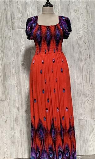 NWT Eye of the Peacock Red Gathered Bust Maxi Dress Stretch Sundress L #15