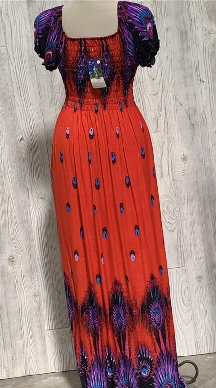 NWT Eye of the Peacock Red Gathered Bust Maxi Dress Stretch Sundress L #15