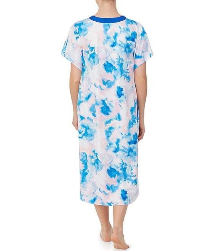 NWt iRelax Printed Recycled-Knit Caftan L/XL Pink & Blue Batik Tie Dye #83819