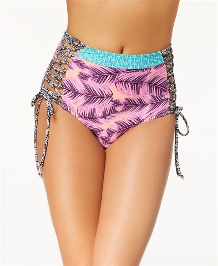 NWT Hula Honey MD Push-Up Bikini Top & Lace Up Bottom Multi-Leaf Breeze #86037