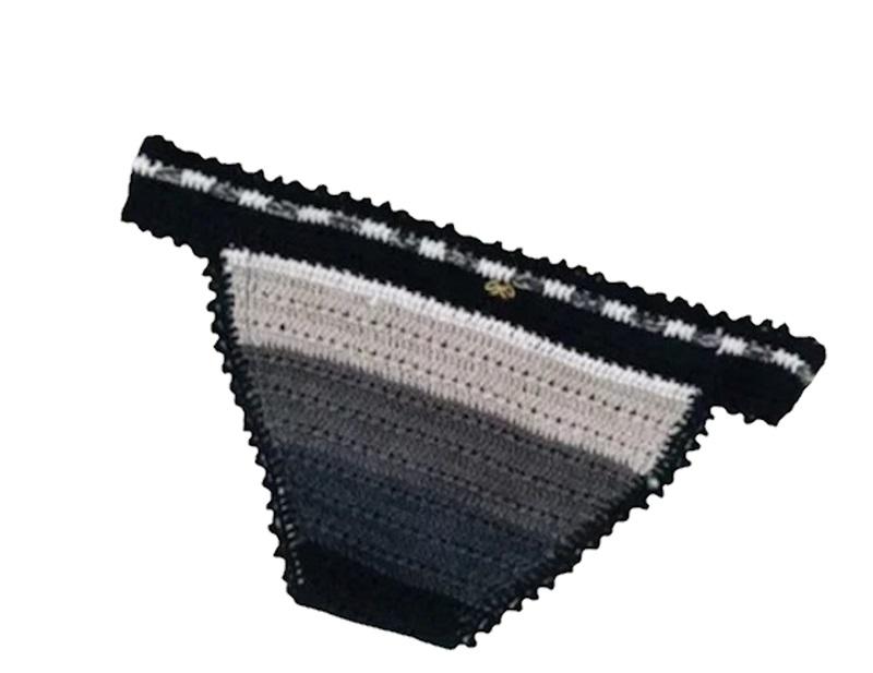 NWT PilyQ M Stardust Crochet Black White Gray Bikini Bottoms 86221