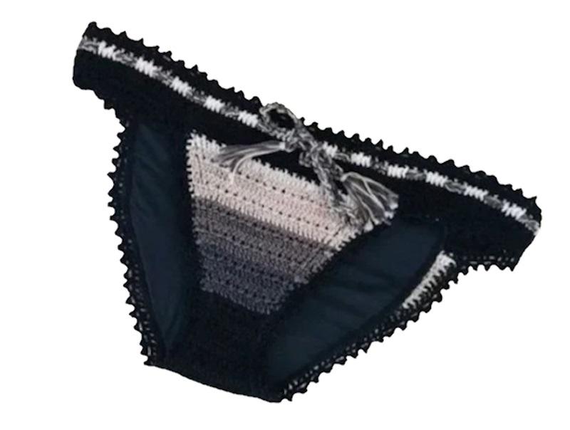 NWT PilyQ M Stardust Crochet Black White Gray Bikini Bottoms 86221