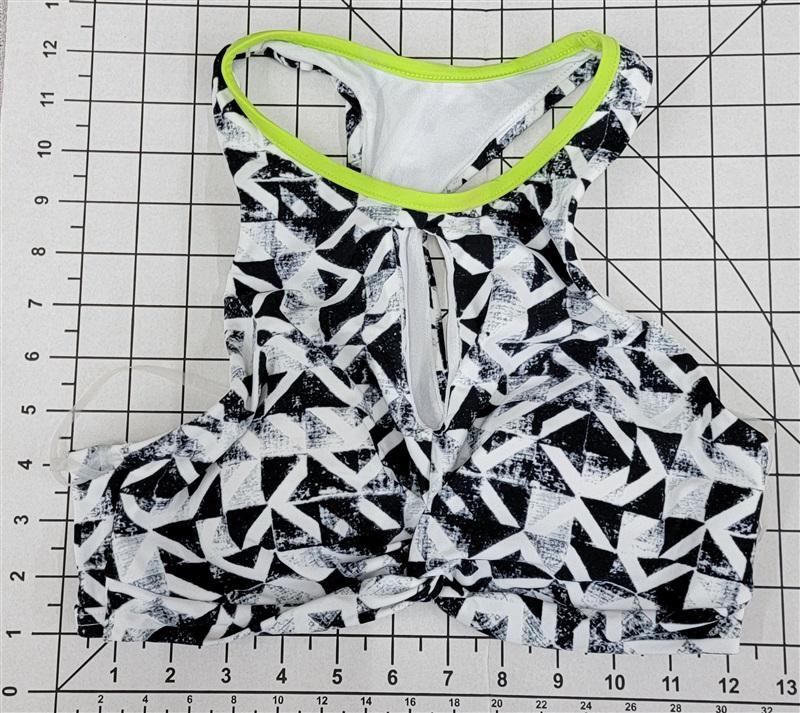 NWT GO GOSSIP S Geometric Maze Cut-Out Bikini Swim Top Black White Neon #86359