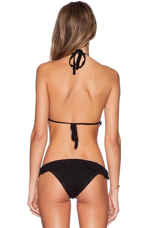 NWT PilyQ D Crochet Stardust String Bikini Top Grey Black & White #86449
