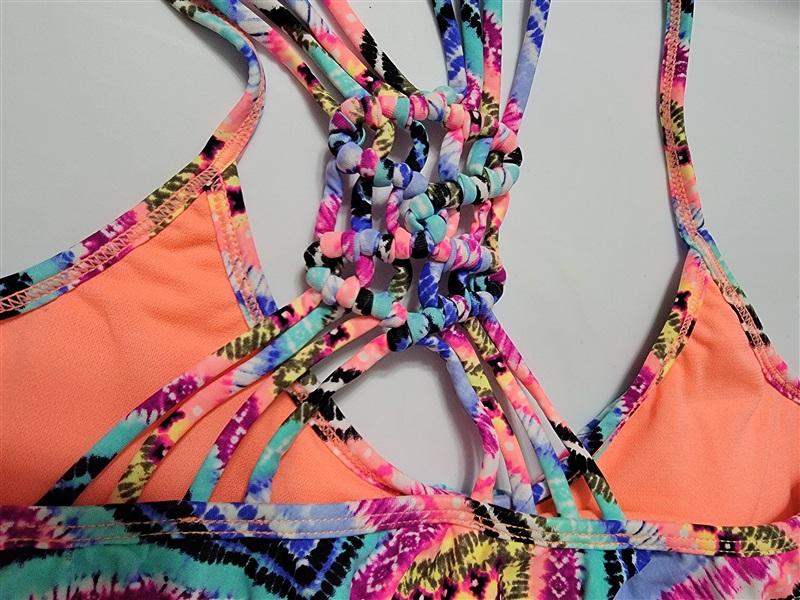 California Waves L Under The Sun Macramé Flounce Tie Dye Bikini Swim Top #86469